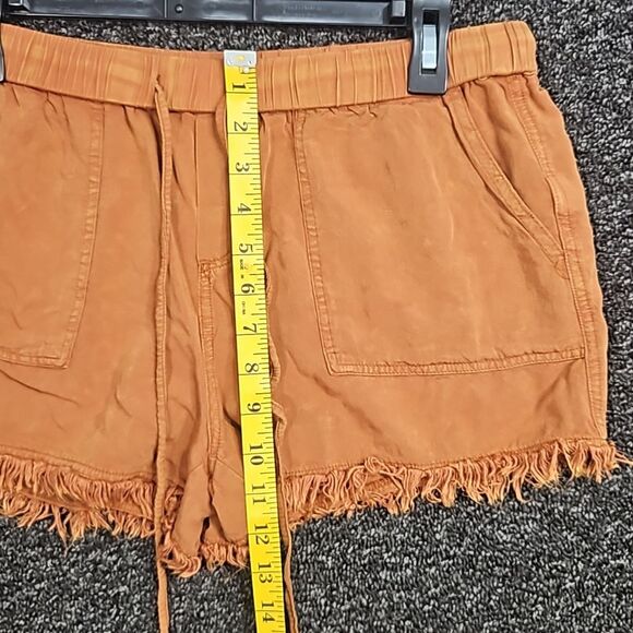 EE:Some Womens Large Shorts Copper Pockets Boho Hippie Drawstring Fringed - Picture 3 of 8